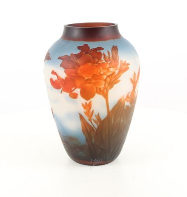 Deko Vase Cameo Glas Rote Blumen Glaskunst 33,2 x 23,3 cm