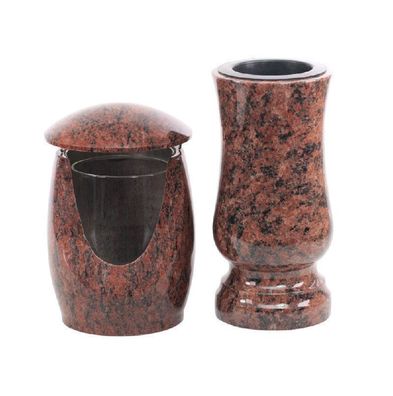Grablaterne und Vase im Set Grablampe modern Grabvase aus Granit Vanga