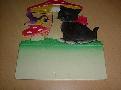 buntes Bild aus Dresdener Pappe-Katze mit Schleife