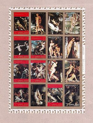 Kleinbogen - Erotik(DinA 5) mit 16 Marken auf Bildern berühmter Maler