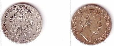 2 Mark Silber Münze 1876 Bayern König Ludwig II.