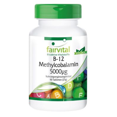 B-12 Methylcobalamin 5000µg - 90 Tabletten, Vitamin B12 hochdosiert - fairvital