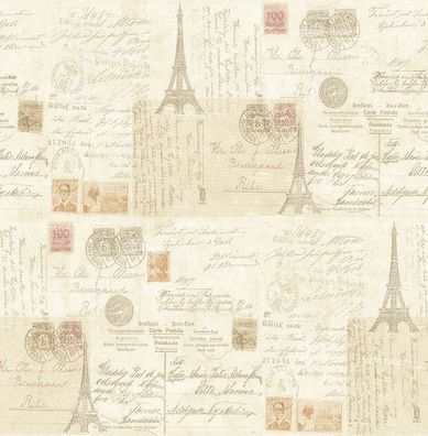Tapete, Designtapete, Motive, Eiffelturm, Postkarten, Schimmer, Sand, Ton, Pink