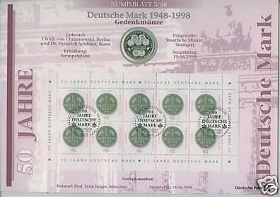 Deutschland B.R.D. Numisblatt Deutsche MARK 10 Mark Silbermünze