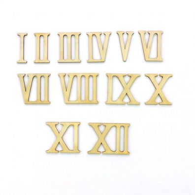 Römische Zahlen aus Holz 1-12 für eine Uhr 60 mm Höhe Basteln Deko
