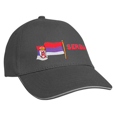 Baseballcap mit Einstickung Fahne Flagge Serbia Serbien 69990 grau