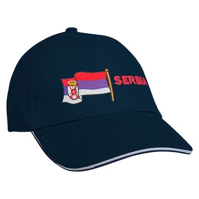 Baseballcap mit Einstickung Fahne Flagge Serbia Serbien 69990 Navy