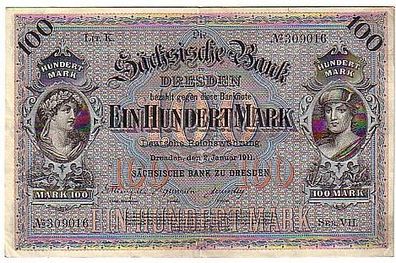 Banknote 100 Mark Sächsische Bank Dresden 1911