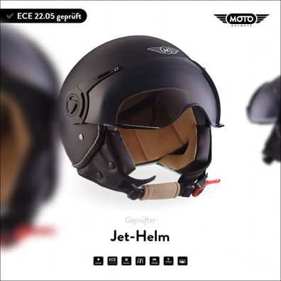 Motorrad-Helm Jet-Helm Rollerhelm Vespa-Helm | MOTO H44 - Matt Black | XS - XL