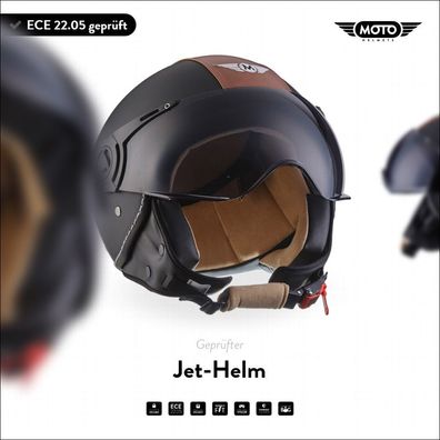 Motorrad-Helm Jet-Helm Rollerhelm Vespa-Helm | MOTO H44 - Vintage Black | XS - XL