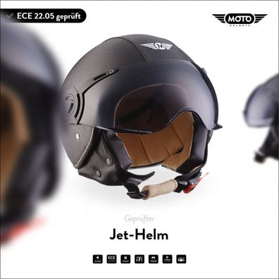 Motorrad-Helm Jet-Helm Rollerhelm Vespa-Helm | MOTO H44 - Leather Black | XS - XL