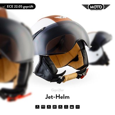 Motorrad-Helm Jet-Helm Rollerhelm Vespa-Helm | MOTO H44 - Vintage White | XS - XL