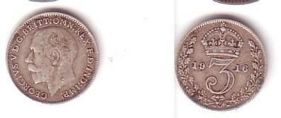 3 Pence Silber Münze Großbritannien 1916