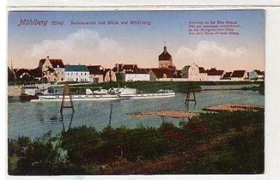 36717 Ak Mühlberg Elbe Hafenpartie mit Dampfer 1914