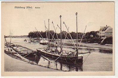 36464 Ak Mühlberg (Elbe) Hafen mit Booten um 1920