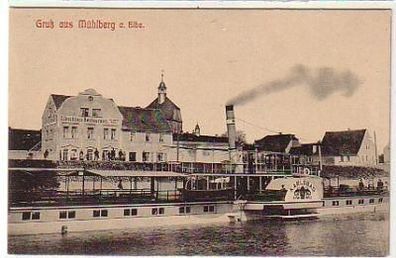 36499 Ak Gruß aus Mühlberg Dampfer Karlsbad um 1910