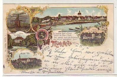 32748 Ak Lithographie Gruß aus Mühlberg Elbe 1901