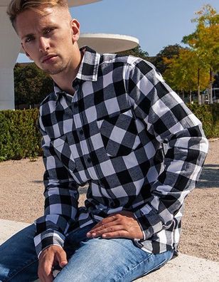 Build Your Brand Checked Flannel Shirt Herren Flanell S - XXL BY031