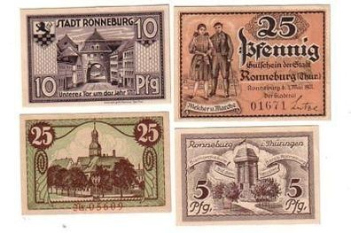 4 Banknoten Notgeld Stadt Ronneburg 1920