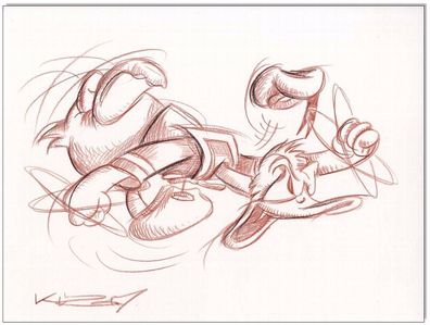 Klausewitz: Original Rötelzeichnung : Donald Duck in Rage / 24x32 cm