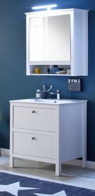 Badmöbel Set Ole weiß komplett Waschtisch mit Waschbecken Spiegelschrank 60 cm Ole