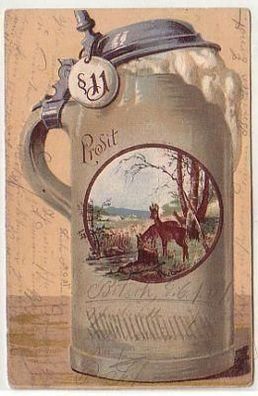 35642 Präge Ak Prosit überschäumender Bierkrug 1907