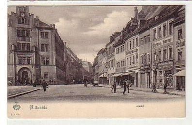 37174 Ak Mittweida Markt mit Geschäften um 1910