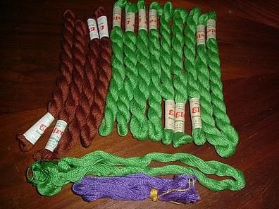 13 x Baumwollstickgarn-Elstra-grün und braun