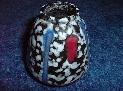 kleine alte Vase-schwarz mit weißen Punkten-50er Jahre