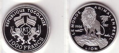 1000 Franc Silber Münze Togo Löwe 2000