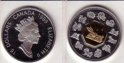 15 Dollar Silbermünze Kanada 1999 Jahr des Hasen