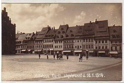 37493 Ak Mittweida Markt abgebrannt d.18.1.1914