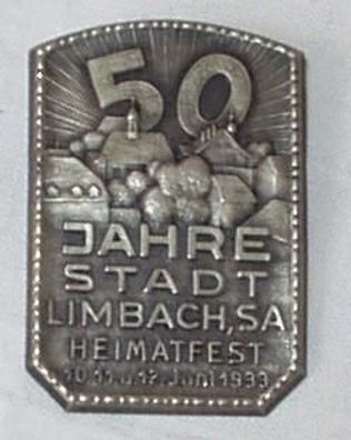 Abzeichen 50 Jahre Stadt Limbach Heimatfest Juni 1933