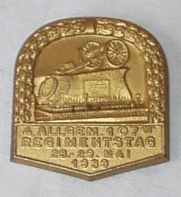 Blech Abzeichen 4. Allgem. Regimentstag 107er Mai 1938