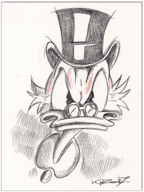 Klausewitz: Original Kreidezeichnung : Dagobert Duck Angry Scrooge / 24x32 cm