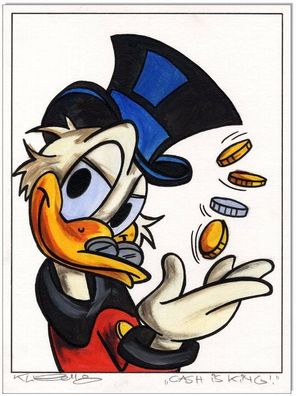 Klausewitz: Original Acryl auf Acrylmalpapier: Dagobert Duck Cash is King! /30x40 cm