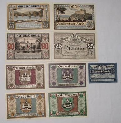 9 Banknoten Notgeld der Stadt Greiz 1921