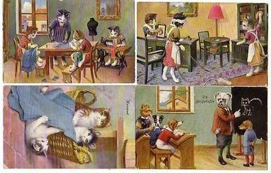 07730/4 Humor Ak Katzen und Hunde um 1930