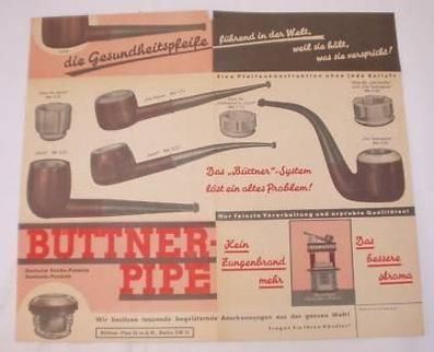 Reklame Prospekt Büttner Pipe Pfeife Tabak um 1930