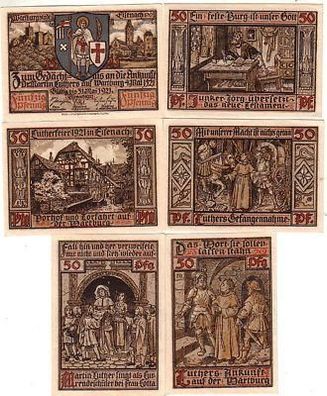 6 Banknoten Notgeld Wartburgstadt Eisenach 1921