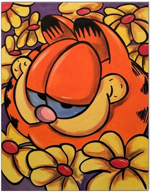 Klausewitz: Original Acryl auf Leinwand: Flower Power Garfield / / 40x50 cm