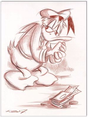 Klausewitz: Original Rötelkreide auf Zeichenkarton: Donald Duck The Purse/ 29,7x42 cm