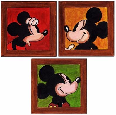 Klausewitz: Original Acryl auf Leinwand: Mickey Mouse / 3 Bilder à 20x20