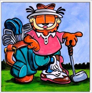 Klausewitz: Original Acryl auf Leinwand: Garfield Golf / 40x40 cm
