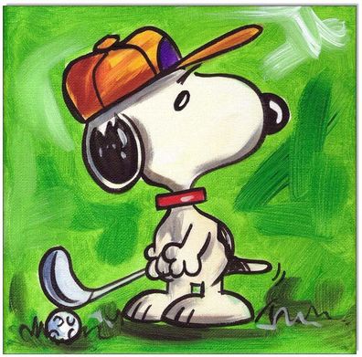 Klausewitz: Original Acryl auf Leinwand: Peanuts Snoopy plays Golf II/ 20x20 cm