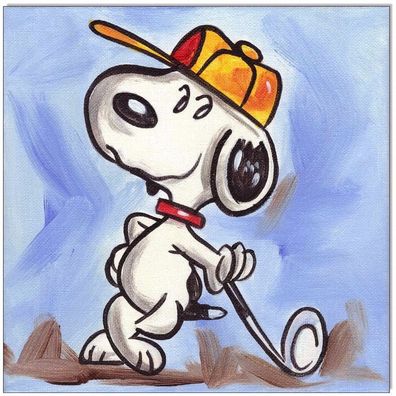 Klausewitz: Original Acryl auf Leinwand: Peanuts Snoopy plays Golf V/ 20x20 cm