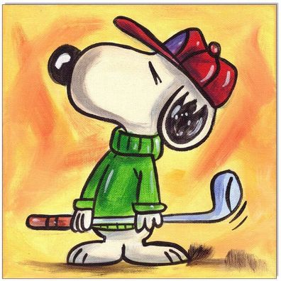 Klausewitz: Original Acryl auf Leinwand: Peanuts Snoopy plays Golf VI/ 20x20 cm