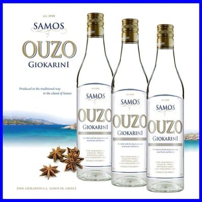 Samos Ouzo Giokarini 3x 700ml hochwertig, erstklassig, aromatisch