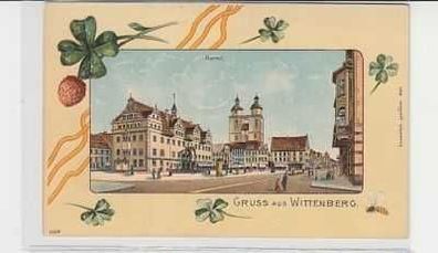 37458 Kleeblatt Ak Gruß aus Wittenberg Markt um 1900
