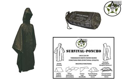 Survival Poncho, Regencape Regenumhang Oliv Grün OneSize